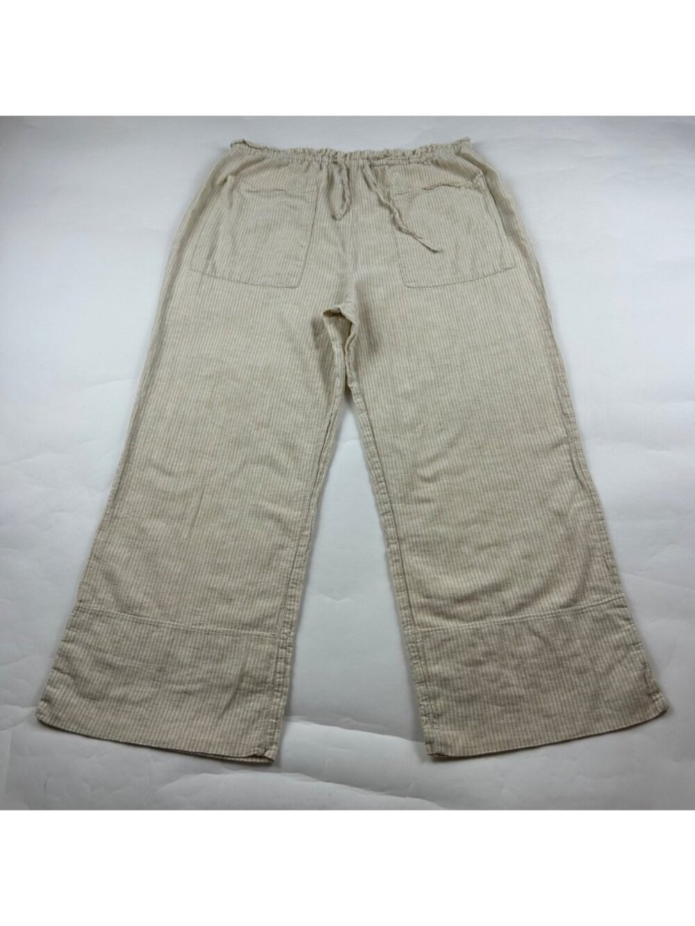 Zara Tan Striped Linen Blend Wide Leg Cropped Lounge Pant M - Picture 1 of 6